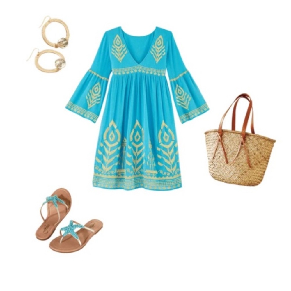 🔵”NWT” SOFT SURROUNDINGS TURQUOISE & GOLD EYE TURNING DRESS
